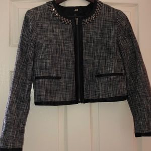 Tweed like crop blazer jacket